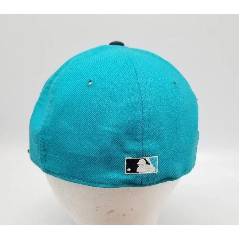 Vintage New Era Florida Marlins Mens Fitted Hat Size 6 7/8 Teal Black Wool 5950 - Picture 4 of 7